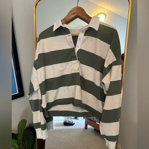 Aerie Green and White Striped Rugby Shirt